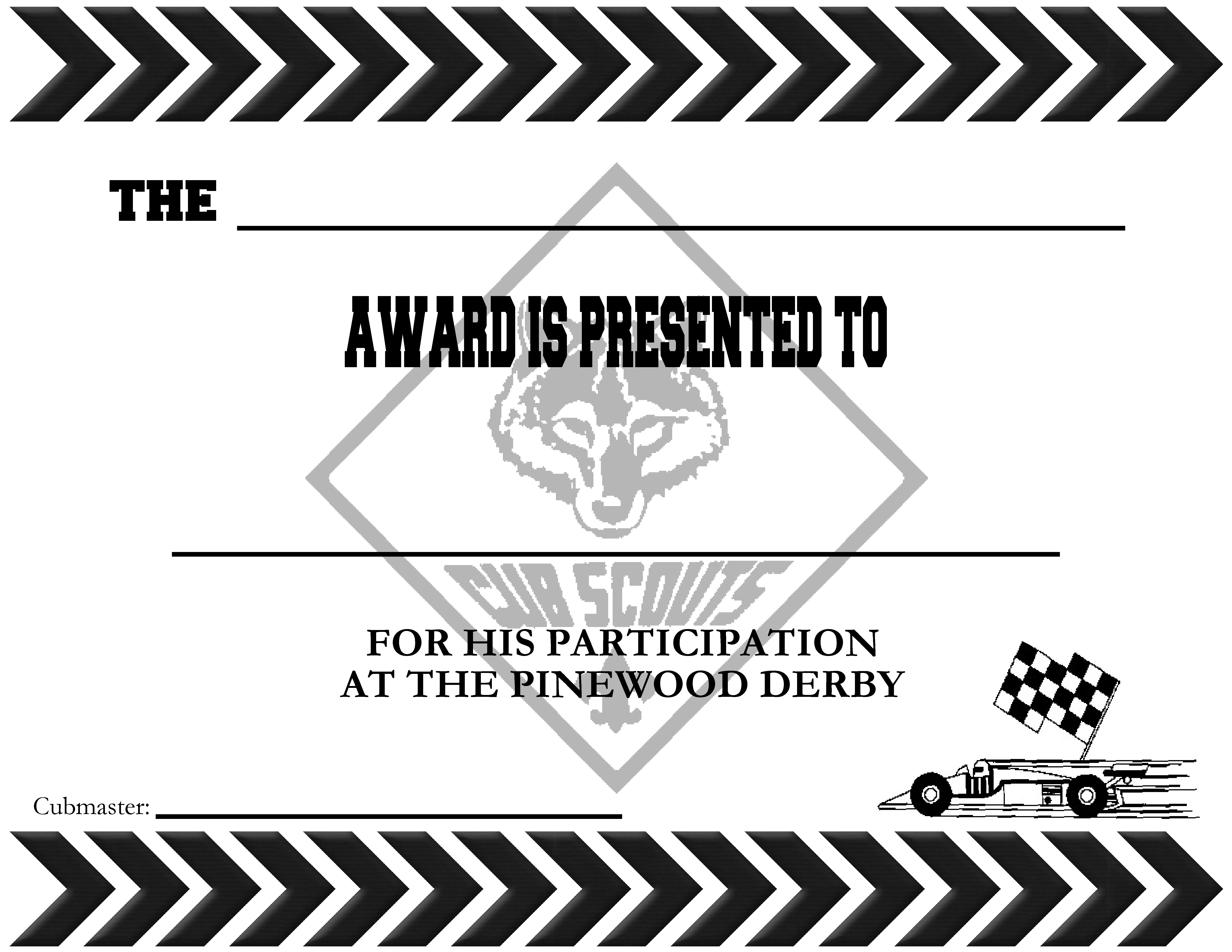 Pinewood Derby Certificates